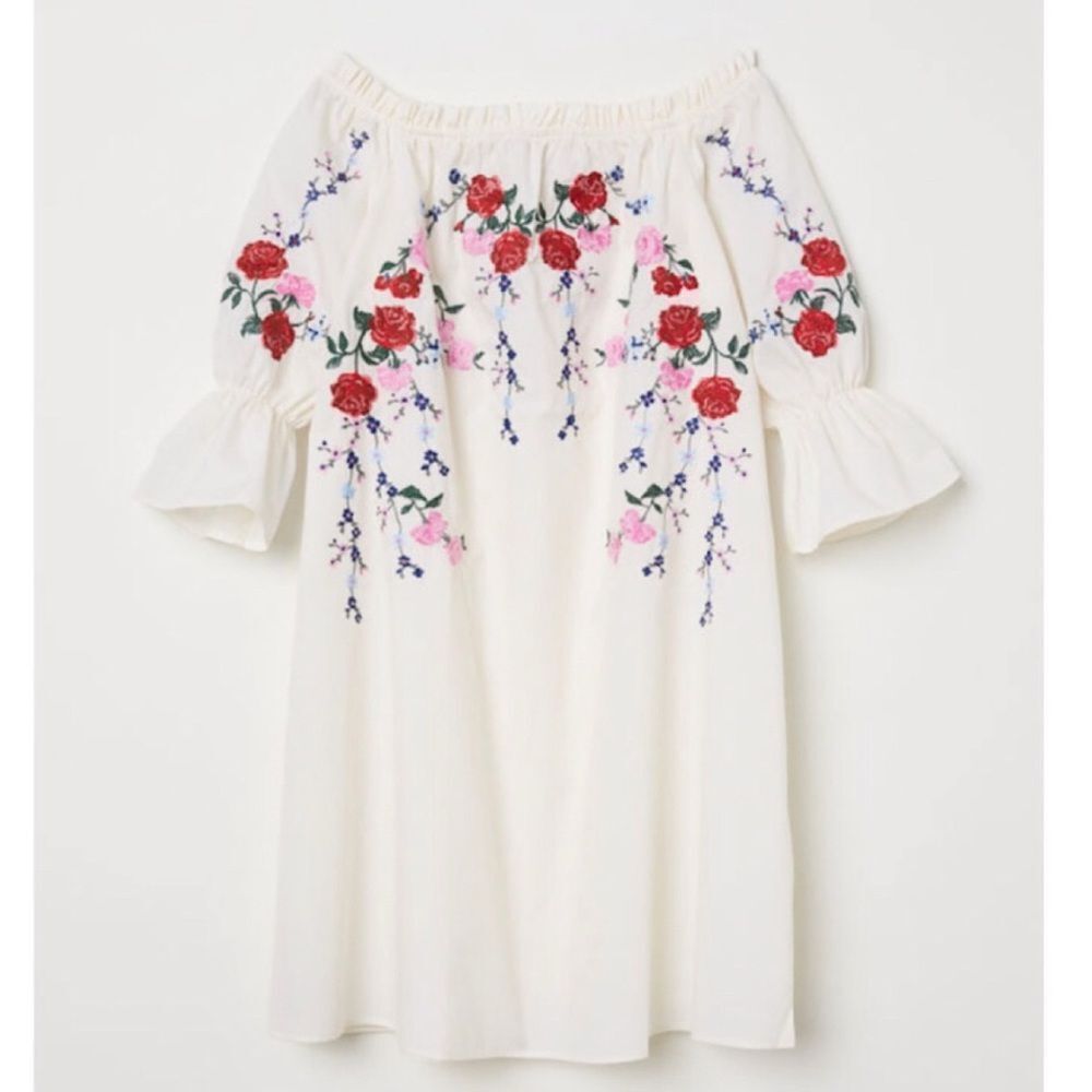 H&M DIVIDED EMBROIDERED ROSE COTTON POLY DRESS
